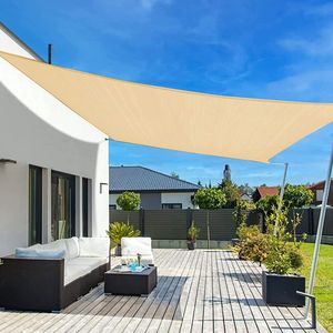 Rechthoekig zonnezeil, 2 x 2 m, zonwering, polyethyleen met hoge dichtheid (HDPE), UV-bescherming voor terras, tuin, buiten, zandbeige