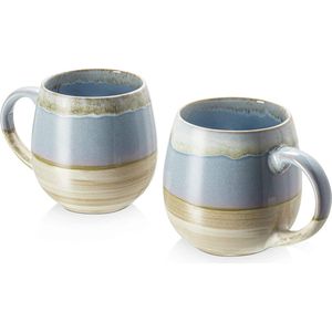 2 x 620 ml - koffiekopjesset / beker - moderne keramische mok - grote koffiemok - Kiln Glaze blauw