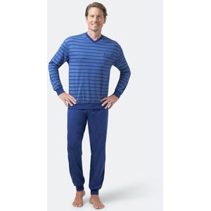Blauwe heren pyjama strepen Hajo - Blauw - Maat - 62