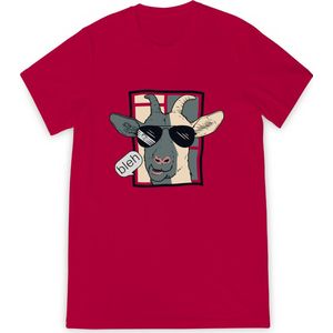 T Shirt Jongens - T Shirt Meisjes - Grappige Cartoon Geit Bleh - Rood - Maat 104