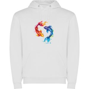 Witte unisex hoodie met “ Kleurrijke Sterrenbeeld Vissen – Astrologie – Horoscoop – Zodiac Signs “ Print Full Color Color merk Roly maat S