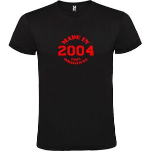 Zwart T-Shirt met “Made in 2004 / 100% Original “ Afbeelding Rood Size XS