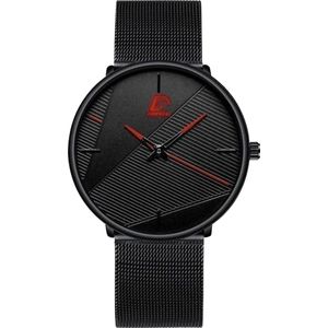 Hidzo Horloge - DIJANBS - Zwart - Heren - Analoog - Rood - Ø 35 mm - staal
