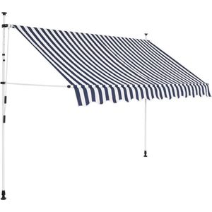vidaXL - Luifel - handmatig - uittrekbaar - 300 - cm - blauw - en - witte - strepen