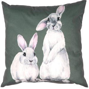 Clayre & Eef Kussenhoes 45x45 cm Groen Wit Polyester Vierkant Konijnen Sierkussenhoes