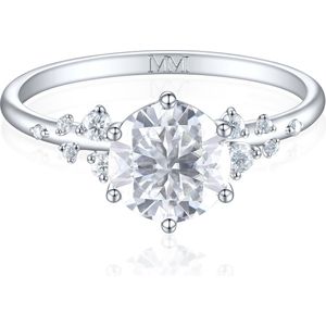 Aurora - 18k Witgouden Moissanite Ring met Minimalistische Zijstenen - 2 karaat