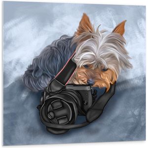 Forex - Tekening van Hond met Camera - 100x100cm Foto op Forex