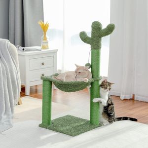 Kattenu krabpaal Cactus 2-in-1 Style A - 93 cm hoog - Groen - Met katten hangmat