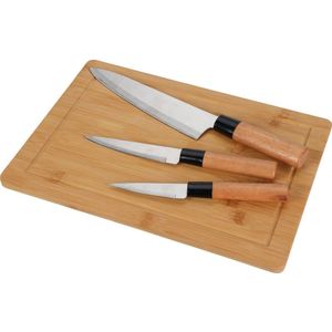 Messenset met Snijplank - Bamboe-3 Messen- Koks-Utility -en Schilmes -Bamboe plank 35 x 25 x 1.5 cm