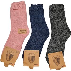 Alpaca Wollen Sokken- Huissokken - Wintersokken - Thermosokken - 3Pack - Roze Blauw Grijs - 39-42