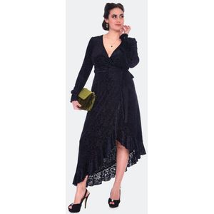 Voodoo Vixen Devore Long Sleeve Wrap Dames Medium-lengte jurk - zwart - XS