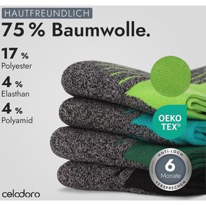 Trekkingsokken voor dames en heren - 4 paar uniseks werksokken met badstofzool