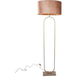 Vloerlamp brons Verona met ovale velours kap | 1 lichts | bruin krokodillenprint | bronze on gold / goud / brons | metaal / stof | Ø 50 cm | 162 cm hoog | staande lamp | modern / sfeervol / tijdloos design