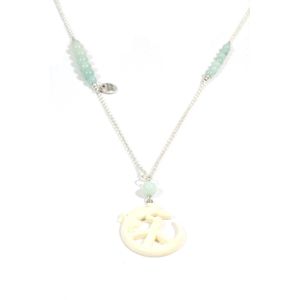 Heaven Eleven dames Ketting zilver plating - amazoniet kralen - wit hertegewei ibiza peace