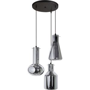 Industriële 3-lichts hanglamp met smoke glas - Deidre