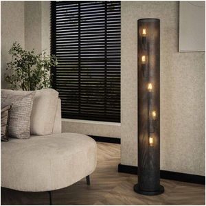 Vloerlamp 5L met Koker Mesh Design in Artic Zwart - Moderne Vloerlamp - 28x28x149 cm - Sfeerverlichting - Eetkamer - Woonkamer - Industriële Stijl - Unieke Mesh Lamp - Verstelbaar Licht - Hoogte 149 cm