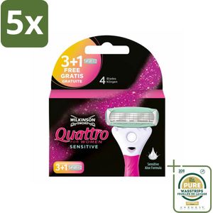 5 x Wilkinson Woman - Navulmesjes - Quattro Sensitive - Zacht - 4 mesjes - Grootverpakking - Gevoelige Huid - Scheermesjes - Navulmesjes - Scheersysteem - Aloë Vera