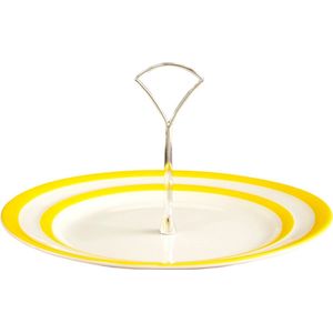 Cornishware Yellow Cake Plate 1 tier 26 cm - cakeschaal - geel wit gestreept - serveerbord - etagere
