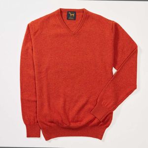 Osborne Knitwear Trui met V hals - Sweater heren in Lamswol - Pullover Heren - Ember - XL