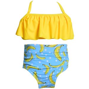 Bikiniset - Meisjes Swimwear - Meisjes bikini - Meisjes bikini met dessin - Geel+Blauw - Maat 152