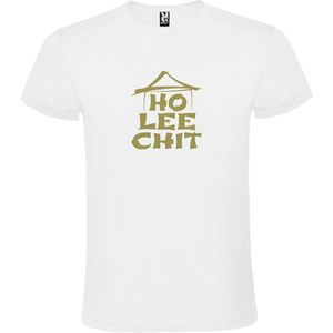 Wit t-shirt met "" Ho Lee Chit "" print Goud size XS