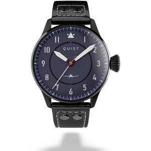 QUIST - Maverick herenhorloge - mat zwart - blauwe wijzerplaat - zwarte lederen horlogeband - 40mm