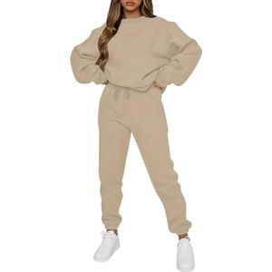 Livano Joggingpak Dames - Huispak - Trainingspak - Volwassenen - Capuchon - Jogging Pak - Joggingbroeken - Broek - Hoodie - Beige - Maat S
