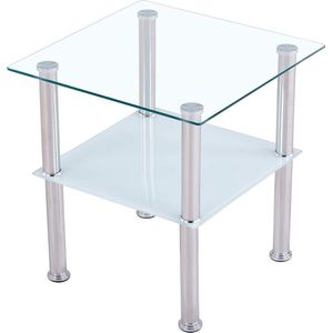 Salontafel glas - veiligheidsglas - facetgeslepen - bijzettafel - woonkamertafel - 40 x 40 x 47 cm - vierkant gesatineerd