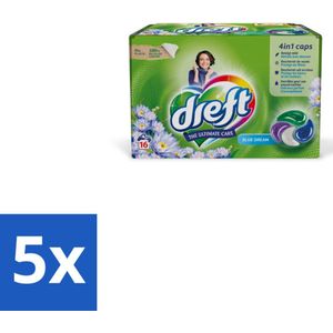 5 x Dreft - Wasmiddelcapsules - Blue Dreams - Frisse geurboost - 16 Wasbeurten - Wasmiddelcapsules - Wasmiddel - Wasmachine - Wasbeurt - Wasmiddel Voor Kleding