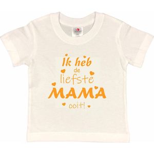 T-shirt Kinderen ""Ik heb de liefste mama ooit!"" Moederdag | korte mouw | Wit/mosterd | maat 86/92