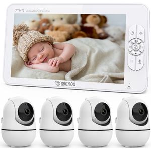 Lovinoo Babyfoon - Babyfoon met 4 Camera's – Baby Monitor - Hondencamera - Huisdiercamera - Op Afstand Bestuurbaar - Temperatuursensor - Uitbreidbaar Tot 4 Camera's - Terugspreekfunctie - Video & Audio – Baby Camera - 7.0 Inch Scherm