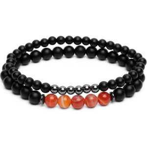 Zentana Set van 2 - Balans Armbanden - Agaat & Hematiet - Doelgerichtheid - XL 210mm