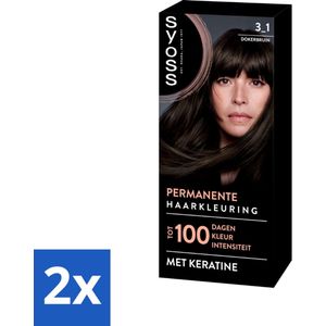 SYOSS - Permanent Coloration 3-1 - Haarverf - Permanente Haarkleuring - Donkerbruin - Grijsdekking - Voordeelverpakking - 2 stuks