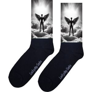 Engel - Opkikker - Grappige sokken - Valentijn cadeau - Verjaardag cadeau - Sint cadeau - Leuke sokken - Hoop - Geluk - Leuk cadeau - Vrolijke sokken - Cadeautje - Grappig cadeau - Kerstsokken - Vaderdag - Moederdag - Socks maken Happy - 37-44