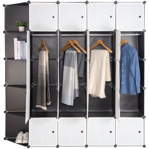 Kledingkast - Halkast - Kledingkasten slaapkamer - Ruime opbergruimte - 13 planken - 4 Stangen - Eenvoudige montage - 185x185x35 cm