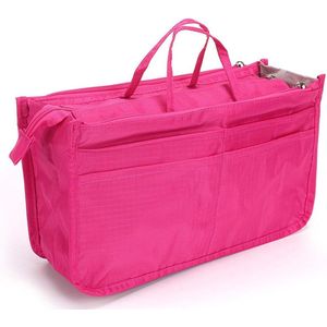Organizer voor in de handtas, bedrukt, met 13 vakken, handgreep en ritssluiting, uitbreidbaar, roze