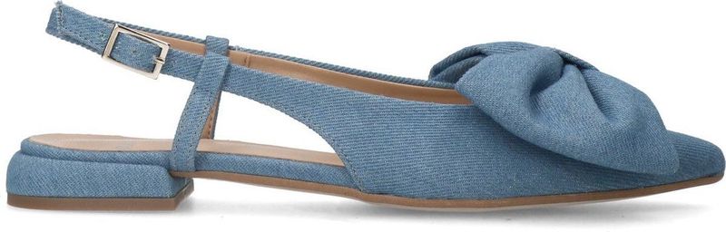 Manfield - Denim Slingbacks - Blauw - Denim - Gesp Sluiting - Strik op de Wreef