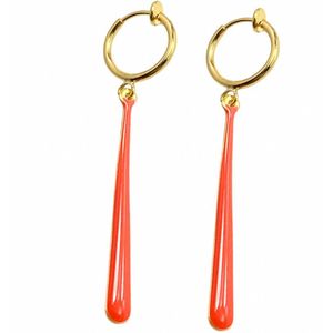 Klem oorbellen -Lafayette- Oranje- emaille- goudkleurig-geen gaatje-Charme Bijoux