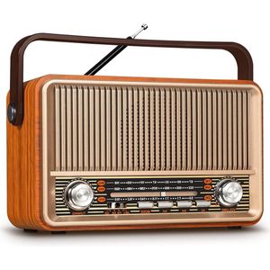 Noodradio Draagbare Oplaadbare Radio met 1800 mAh Batterij of AC Stroomvoorziening - AM/FM/SW Vintage Radio - Nostalgische Radio - Bluetooth - USB/TF/AUX - Geschikt voor Ouderen