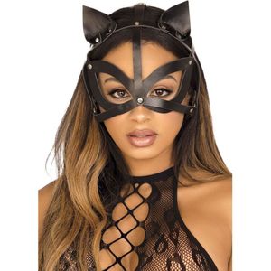 Leg Avenue - Vegan Leather Studded Cat Masker - Zwart