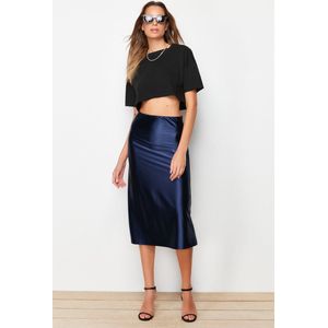 Trendyol Zwarte Satijnen A-Lijn/Klokvormige Midi Gebreide Rok Twoaw24Et00088