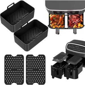 4-delige Siliconen Pot Set voor Dual Air Fryer - Accessoires voor Air Fryer Oven en Magnetron - Zwart Kleur