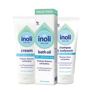 Inoli Skin Care - Baby Verzorgingsset 1 - 2-in-1 Baby Shampoo & Douchecrème, Baby Crème & Baby Badolie - Droge & Gevoelige Huid - 100% Natuurlijke Oliën - pH Huidneutraal