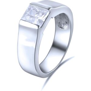 Quiges - 925 Zilveren Ring Klassiek Strak Design Solitair met Vierkant Zirkonia Kristal - QSR10819