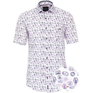 Blauw Overhemd Korte Mouw Postzegel Motief Casa Moda - L