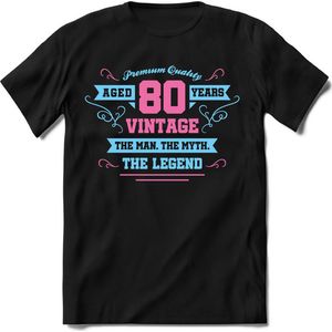 80 Jaar Legend - Feest kado T-Shirt Heren / Dames - Licht Blauw / Licht Roze - Perfect Verjaardag Cadeau Shirt - grappige Spreuken, Zinnen en Teksten. Maat S