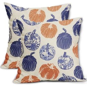 Herfst Pompoen Kussenslopen Set van 2 - Decoratieve Kussenhoezen voor Seizoensgebonden Thuisdecoratie
