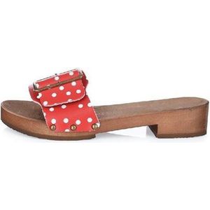 Houten sandalen rode stip polka dots met gesp -DINA kleppers - 36