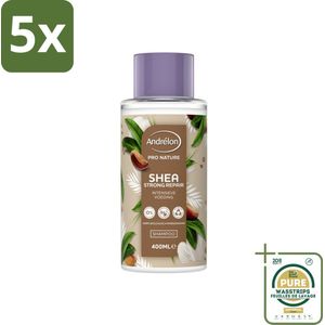 5 x Andrélon - Pro Nature - Shea Strong Repair - Shampoo - 400 ml - Grootverpakking - Shea Strong Repair Shampoo - Natuurlijk Haarverzorging - Droog Haar Shampoo - Beschadigd Haar Shampoo - Sheaboter Shampoo