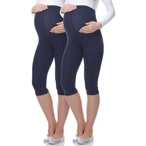 Be Mammy Dames Leggings - Zwangerschapskleding - Capri - Viscose - 2Pack - BE-Leggings-03-2P - Donkerblauw/Donkerblauw - M
